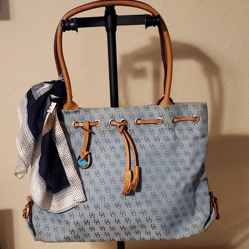 Dooney & Burke Blue Logo Fabric with Leather Trim Purse